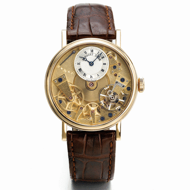 BREGUET - A YELLOW GOLD SEMI-SKELETONIZED WRISTWATCH WITH POWER RESERVE INDICATION CIRCA 2005 REF 7207 LA TRADITION NO 3314