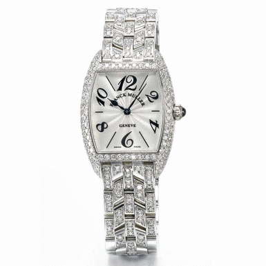 FRANCK MULLER - A LADY'S FINE WHITE GOLD AND DIAMOND SET TONNEAU FORM BRACELET WATCH CIRCA 2000 REF 2250