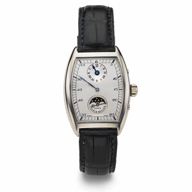 FRANCK MULLER - A WHITE GOLD TONNEAU DUAL TIME ZONE DUAL JUMP HOUR WRISTWATCH WITH MOON-PHASES CIRCA 1998 REF 7500 DS L NO 14