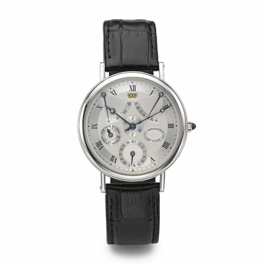 BREGUET - A FINE AND RARE PLATINUM AUTOMATIC PERPETUAL CALENDAR WRISTWATCH WITH POWER RESERVE AND EQUATION OF TIME CIRCA 2000 REF 3470 NO 1381