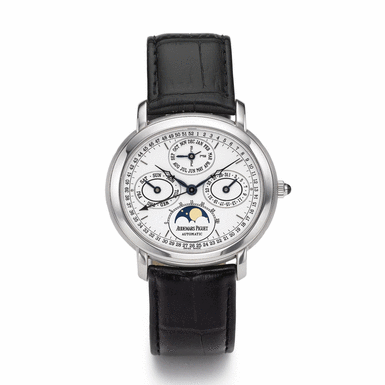 AUDEMARS PIGUET - A WHITE GOLD OVAL AUTOMATIC PERPETUAL CALENDAR WRISTWATCH WITH MOON PHASES CIRCA 2005 MILLENARY QUANTIEME PERPETUAL AUTOMATIQUE NO 20