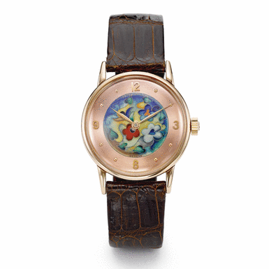 Property from the Family of the Original Owner - PATEK PHILIPPE - A VERY FINE AND RARE PINK GOLD WRISTWATCH WITH CLOISONN