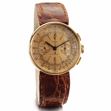 ROLEX - A PINK GOLD CHRONOGRAPH WRISTWATCH WITH REGISTER CIRCA 1940 REF 3233