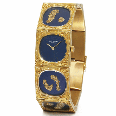PATEK PHILIPPE - A RARE AND UNUSUAL LADY'S YELLOW GOLD BRACELET WATCH 1972 REF 4120/1J MVT 1247177 CASE 2704125