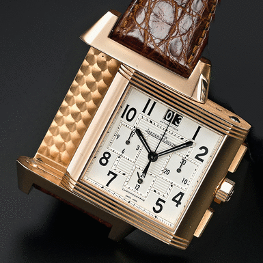 JAEGER-LECOULTRE - A PINK GOLD AUTOMATIC CHRONOGRAPH WRISTWATCH WITH DATE AND REGISTERS CIRCA 2007 REVERSO SQUADRA CHRONOGRAPH GMT