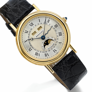 BREGUET - A YELLOW GOLD AUTOMATIC TRIPLE CALENDAR WRISTWATCH WITH MOON-PHASES CIRCA 1999 REF 3040 NO 3849 B