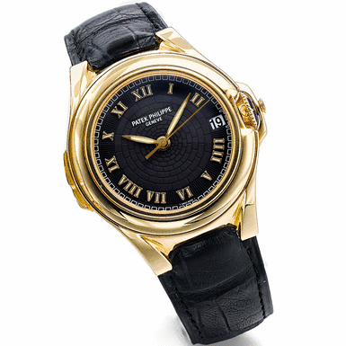 PATEK PHILIPPE - A FINE YELLOW GOLD AUTOMATIC SWEEP SECONDS WRISTWATCH WITH DATE CIRCA 1999 REF 5090J SCULPTURE MVT 3012500 CASE 4064293