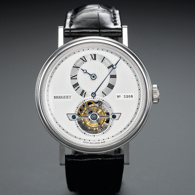BREGUET - A FINE PLATINUM AUTOMATIC TOURBILLON WRISTWATCH WITH REGULATOR-STYLE DIAL CIRCA 2005 REF 5307 NO 3208 R