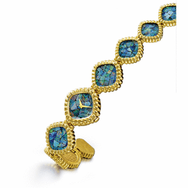OMEGA - A LADY'S RARE 14K YELLOW GOLD AND OPAL BRACELET WATCH 1974 'OPAL MOSAIC' REF DD 8581 R