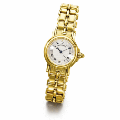 BREGUET - A LADY'S 18K YELLOW GOLD AUTOMATIC CENTER SECONDS BRACELET WATCH WITH DATE CIRCA 1995 MARINE NO 4506