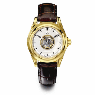 OMEGA - A FINE AND RARE 18K YELLOW GOLD AUTOMATIC CENTRAL TOURBILLON MYSTERY WRISTWATCH CIRCA 2005 CENTRAL TOURBILLON 2002 REF 5100518 NO 17