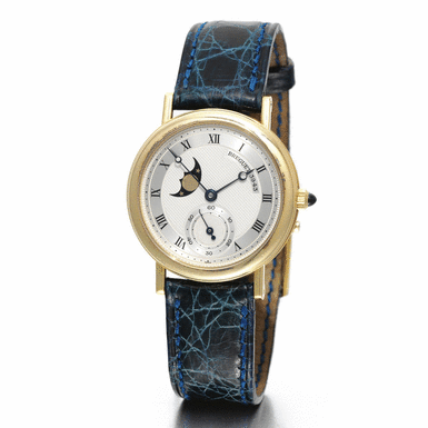 BREGUET - A lady's 18k yellow gold wristwatch with moon-phases circa 1990 no. 3943