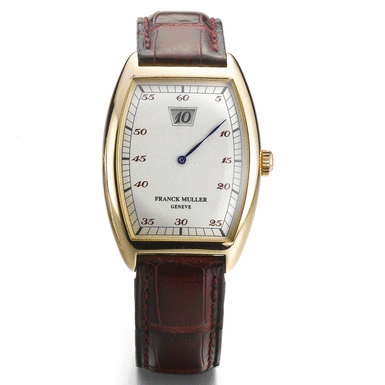 FRANCK MULLER - A YELLOW GOLD TONNEAU-FORM JUMP HOUR WRISTWATCH CIRCA 1997 REF 2852 HS NO 01