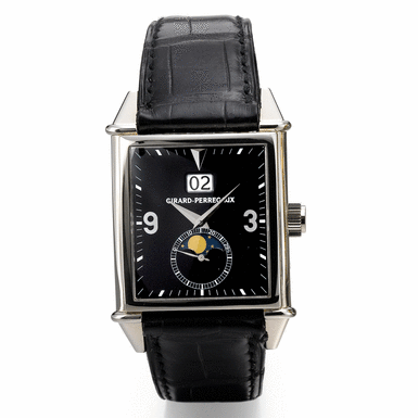 GIRARD-PERREGAUX - A WHITE GOLD AUTOMATIC RECTANGULAR WRISTWATCH WITH OVERSIZED DATE AND MOON-PHASES CIRCA 2007 REF 2580 VINTAGE 1945
