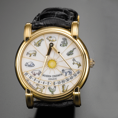 VACHERON CONSTANTIN - A FINE YELLOW GOLD AUTOMATIC DOUBLE RETROGRADE WRISTWATCH WITH CLOISONN