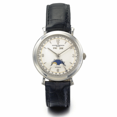 VACHERON CONSTANTIN - A PLATINUM AUTOMATIC TRIPLE CALENDAR WRISTWATCH WITH MOON-PHASES CIRCA 1995 REF 47050