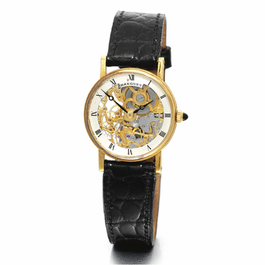 Property of a European Noble Family - BREGUET - A LADY'S 18K YELLOW GOLD SEMI-SKELETONISED WRISTWATCH CIRCA 1995