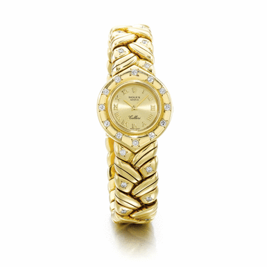 ROLEX - A LADY'S 18K YELLOW GOLD DIAMOND-SET BRACELET WATCH CIRCA 1990 REF 2709 CELLINI