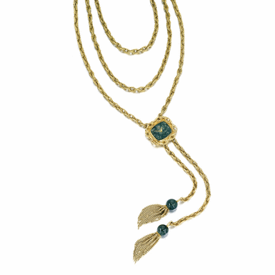 PIAGET - AN UNUSUAL 18K YELLOW GOLD AND GREEN HARDSTONE NECKLACE WATCH, RETAILED BY ASPREY CIRCA 1970 REF 9431