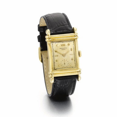 PATEK PHILIPPE - AN UNUSUAL 18K YELLOW GOLD RECTANGULAR WRISTWATCH 1944 REF 2400 MVT 837116 CASE 509151