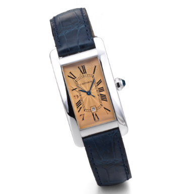 CARTIER - A LIMITED EDITION WHITE GOLD RECTANGULAR AUTOMATIC SWEEP SECONDS WRISTWATCH WITH DATE CIRCA 1997 TANK AMERICAINE HONG KONG 1997 NO 73/97
