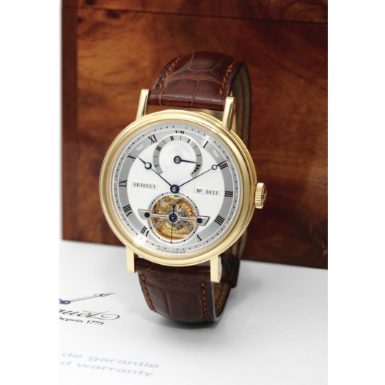 BREGUET - A FINE 18K YELLOW GOLD AUTOMATIC TOURBILLON WRISTWATCH WITH 5-DAYS POWER RESERVE CIRCA 2006 REF 5317 NO 3033