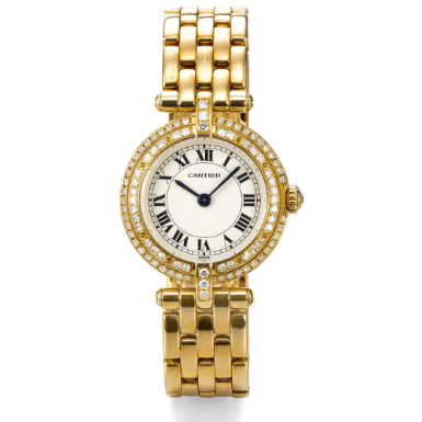 CARTIER - A LADY'S YELLOW GOLD AND DIAMOND-SET BRACELET WATCH CIRCA 1990