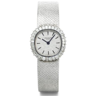 PATEK PHILIPPE - A LADY'S WHITE GOLD AND DIAMOND-SET CUSHION-FORM BRACELET WATCH CIRCA 1969 REF 3395/1 MVT 997172 CASE 2672953