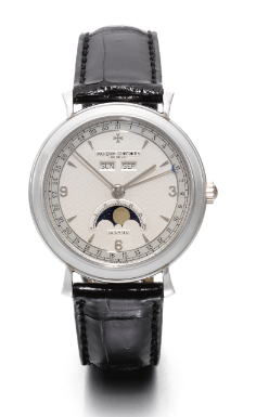 VACHERON CONSTANTIN - A PLATINUM AUTOMATIC TRIPLE CALENDAR WRISTWATCH WITH MOON-PHASES CIRCA 1995 REF 47050