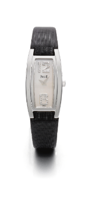 PIAGET - A LADY'S 18K WHITE GOLD TONNEAU WRISTWATCH WITH MOTHER-OF-PEARL DIAL CIRCA 2009 LIMELIGHT REF P10100