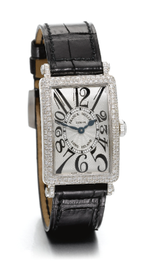 FRANCK MULLER - A LADY'S 18K WHITE GOLD DIAMOND-SET CURVED RECTANGULAR WRISTWATCH CIRCA 2005 LONG ISLAND