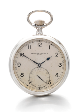 VACHERON CONSTANTIN - A SILVER OPEN-FACED KEYLESS LEVER DECK CHRONOMETER 1943 MVT 444741 CASE 279620
