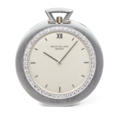 PATEK PHILIPPE - A WHITE GOLD AND DIAMOND-SET OPEN-FACED KEYLESS LEVER WATCH 1971 REF 855/2 MVT 1168650 CASE 432393