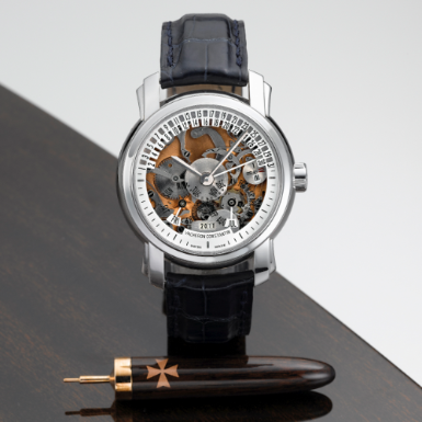 VACHERON CONSTANTIN - A FINE AND RARE PLATINUM SKELETONIZED AUTOMATIC PERPETUALCALENDAR WRISTWATCH WITH RETROGRADE DATE CIRCA 2006 REF47032