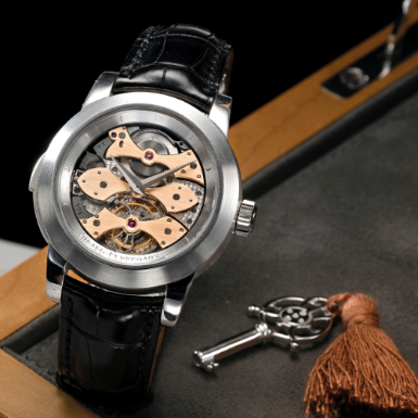 GIRARD-PERREGAUX - A FINE AND RARE PLATINUM SKELETONIZED MINUTE REPEATING TRIPLE BRIDGE TOURBILLON WRISTWATCH WITH WESTMINSTER CARILLON CHIMES CIRCA 2004 OPERA ONE