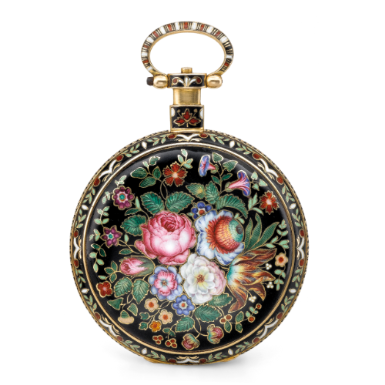 JUST SON - A YELLOW GOLD AND ENAMEL CENTER SECONDS OPEN-FACED WATCH MADE FOR THE CHINESE MARKET CIRCA 1820 NO 3000