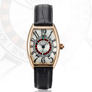 FRANCK MULLER - A PINK GOLD TONNEAU-FORM AUTOMATIC WRISTWATCH WITH ROULETTE CIRCA 2005 REF 5850 VEGAS NO 36