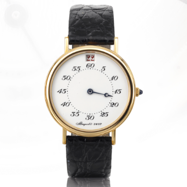 BREGUET - A LIMITED EDITION YELLOW GOLD AUTOMATIC JUMP HOUR WRISTWATCH CIRCA 1990 NO 35/800