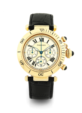 CARTIER - AN 18K YELLOW GOLD AUTOMATIC CHRONOGRAPH WRISTWATCH WITH DATE CIRCA 1990 PASHA REF 2111