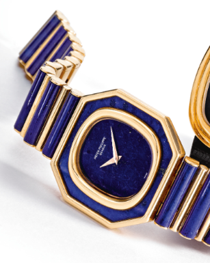 PATEK PHILIPPE - A RARE 18K YELLOW GOLD OCTAGONAL LAPIS LAZULI BRACELET WATCH 1984 REF 4289/1 MVT 1410468 CASE 2762795