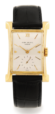 PATEK PHILIPPE - AN 18K YELLOW GOLD FLARED RECTANGULAR WRISTWATCH 1952 REF 2441 'EIFFEL TOWER' MVT 974339 CASE 671354