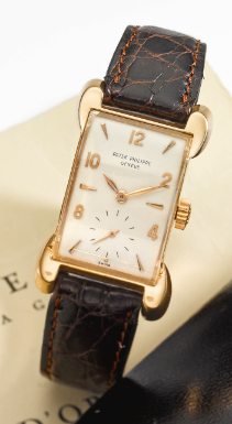 PATEK PHILIPPE - A RARE 18K PINK GOLD RECTANGULAR WRISTWATCH WITH UNUSUAL LUGS 1954 REF 2503 MVT 976120 CASE 674903