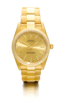 ROLEX - AN 18K YELLOW GOLD AUTOMATIC CENTRE SECONDS WRISTWATCH WITH BRACELET CIRCA 2000 REF 14238M OYSTER PERPETUAL