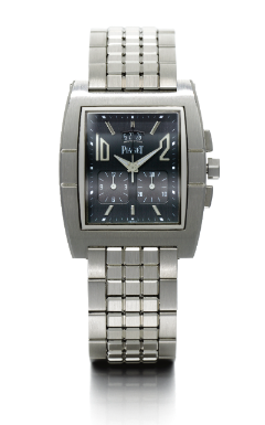 PIAGET - A STAINLESS STEEL TONNEAU FORM CHRONAGRAPH BRACELET WATCH CIRCA 2002 UPSTREAM