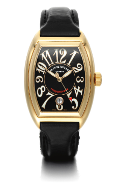 FRANCK MULLER - AN 18K YELLOW GOLD AUTOMATIC CENTRE SECONDS TONNEAU WRISTWATCH WITH DATE CIRCA 2000 CONQUISTADOR REF 8001 SC NO 9