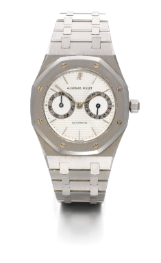 AUDEMARS PIGUET - A STAINLESS STEEL AUTOMATIC BRACELET WATCH WITH DAY AND DATE CIRCA 1990 ROYAL OAK NO 468
