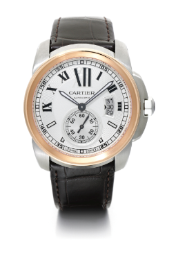 CARTIER - AN OVERSIZED AUTOMATIC STAINLESS STEEL AND PINK GOLD WRISTWATCH WITH DATE CIRCA 2010 CALIBRE DE CARTIER