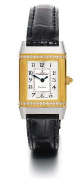 JAEGER-LECOULTRE - A LADY'S STAINLESS STEEL AND YELLOW GOLD DIAMOND-SET RECTANGULAR WRISTWATCH CIRCA 1995