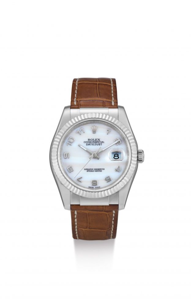 ROLEX | DATEJUST, REFERENCE 116139, A WHITE GOLD WRISTWATCH WITH DATE AND HARDSTONE DIAL, CIRCA 2005
