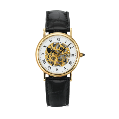BREGUET - A YELLOW GOLD SKELETONIZED WRISTWATCH, RETAILED BY DICKSON WATCH AND JEWELLERY CIRCA 1980